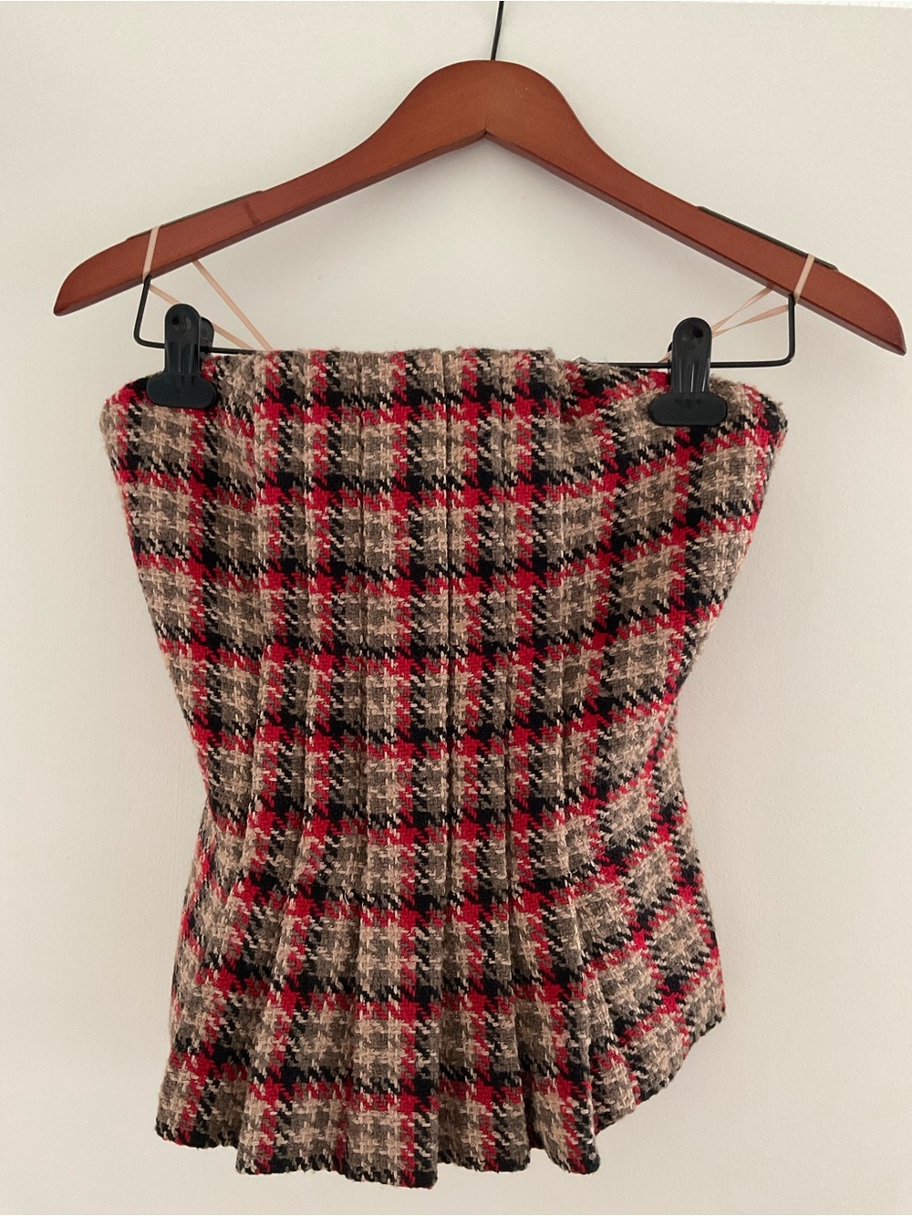 NWT Plaid Tweed Strapless Top from Anthropologie- Red, Tan & Black